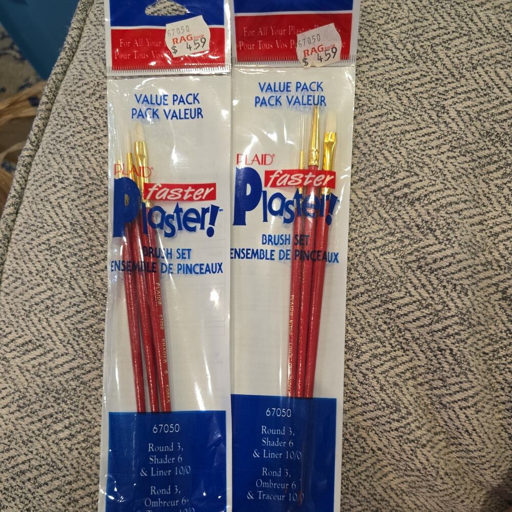NOS set of 2 Plaid FASTER PLASTER Value Pack 3 Brushes Mixed
